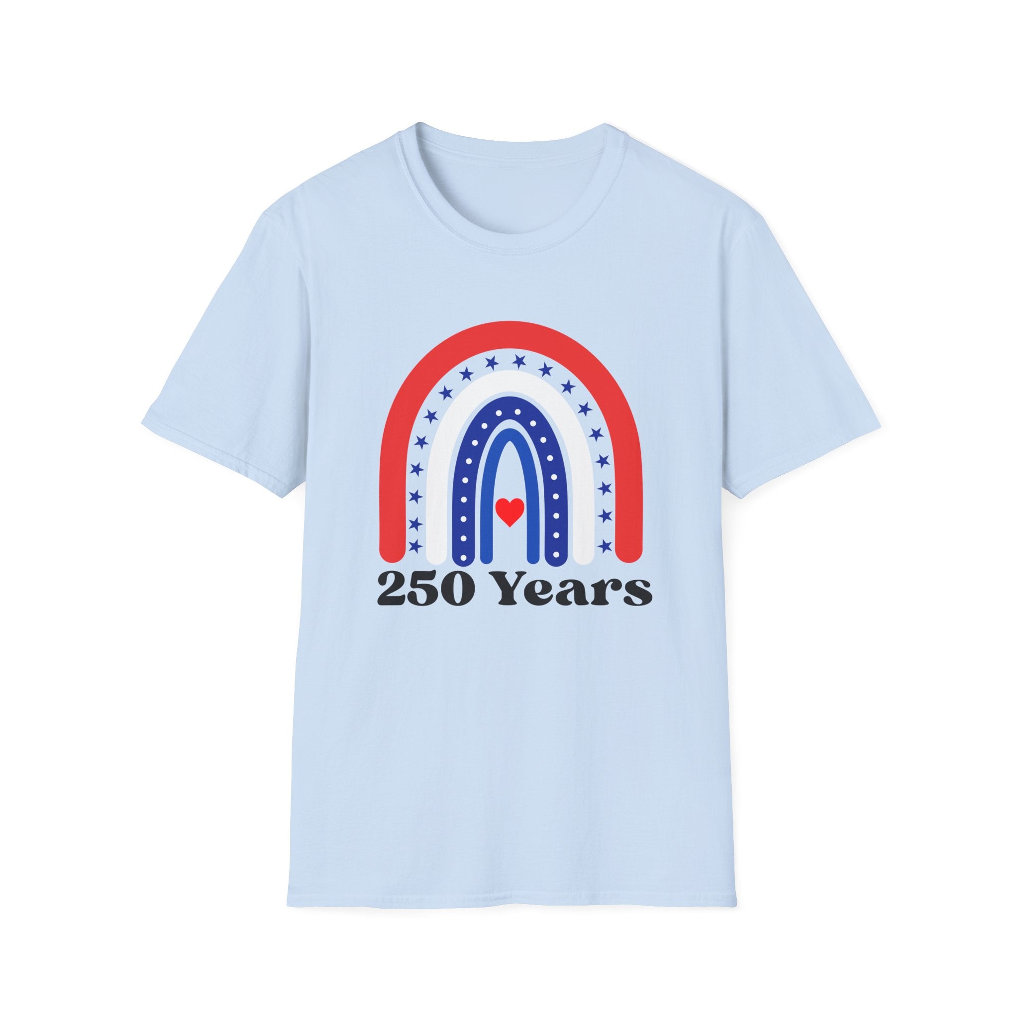 Patriotic Rainbow 250 Years T-Shirt, Boho 4th of July Rainbow Tee, America 250th Anniversary Shirt, Cute USA Rainbow Heart Gift, Independence Day