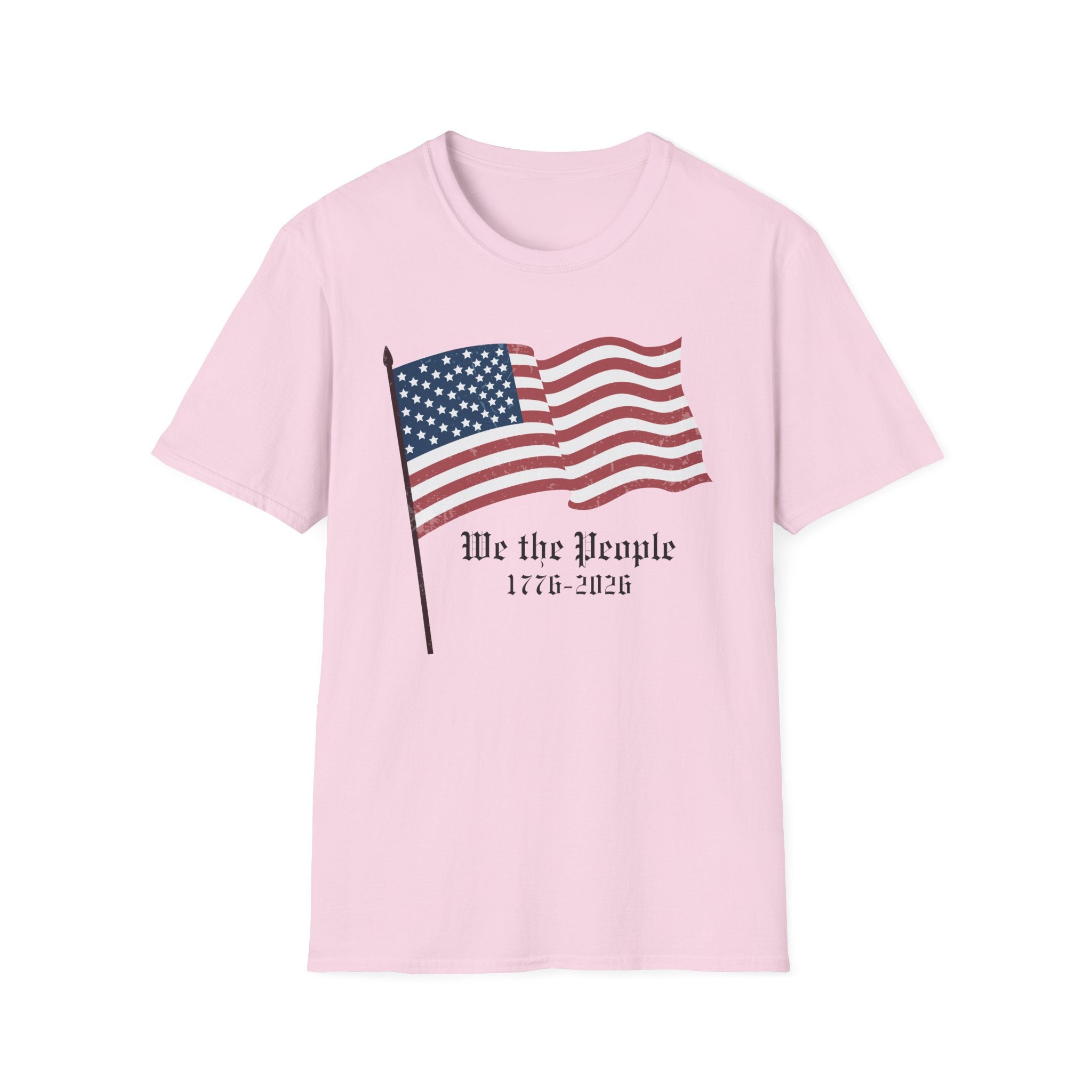 We the People 1776 2026 Waving Flag T-Shirt, Classic Patriotic Flagpole Anniversary Tee, Traditional American Flag 250th Shirt, Gothic Script Constitution