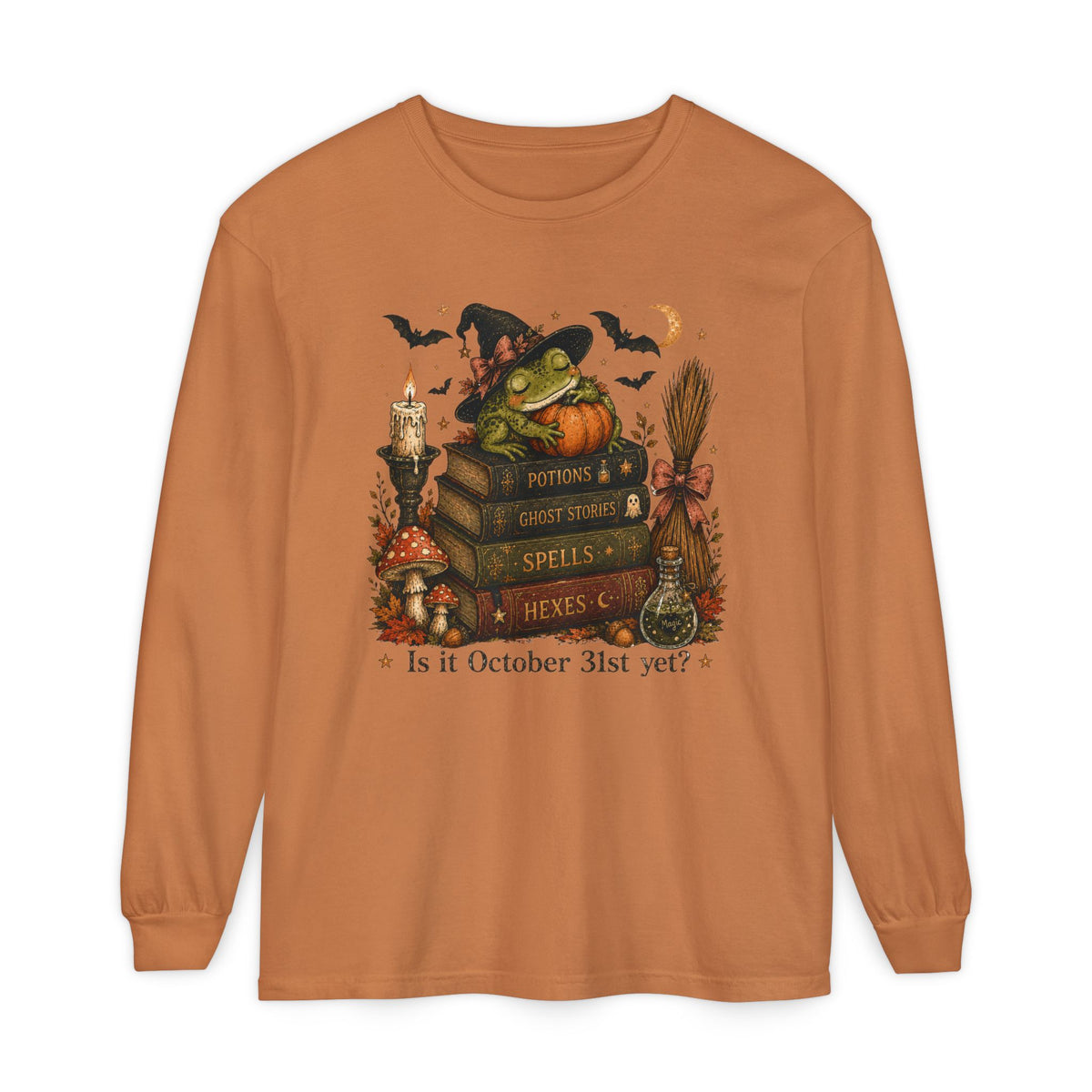 Witch Frog Potions & Ghost Stories Cute Spooky Halloween Long Sleeve T-Shirt