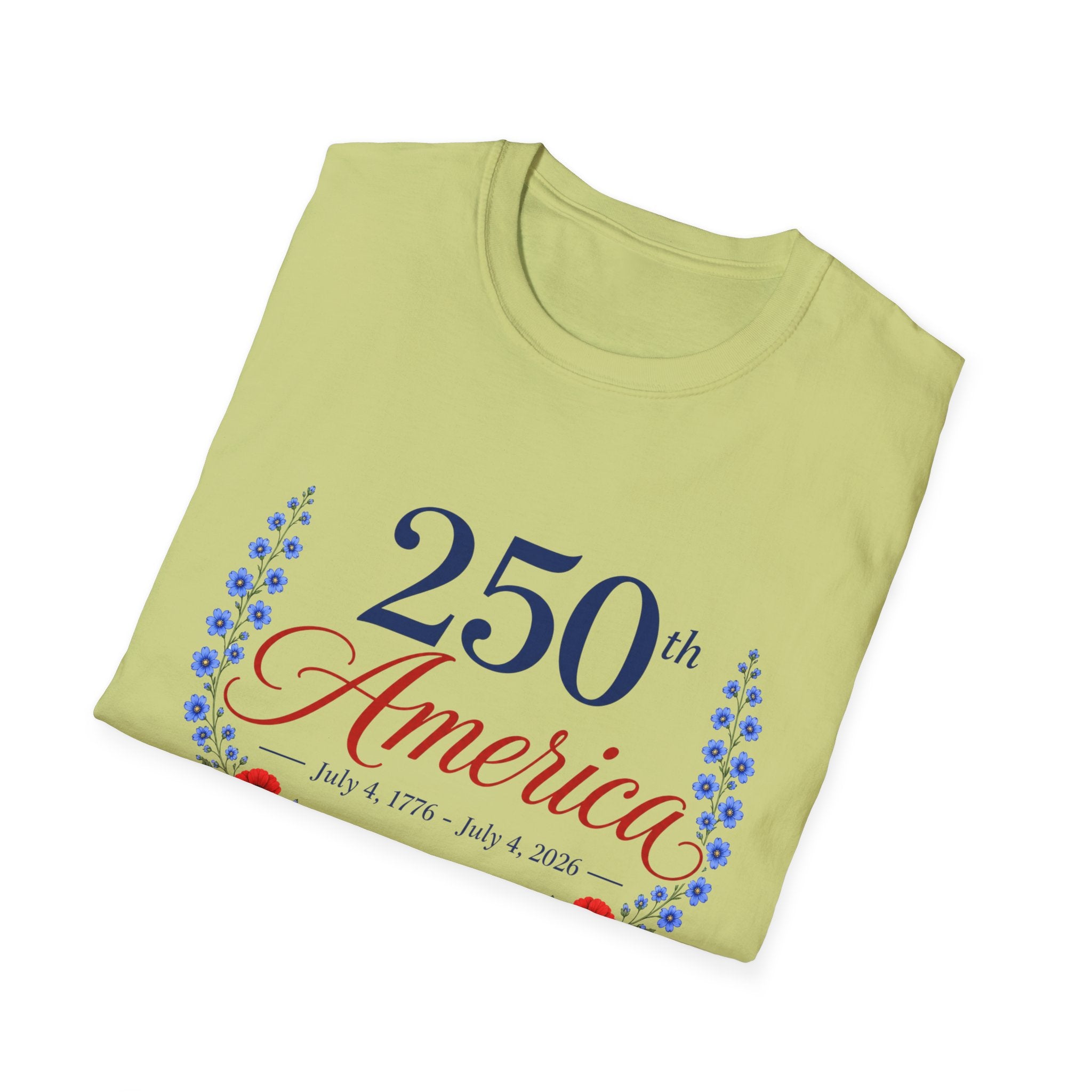 250th America Floral T-Shirt, July 4 1776 2026 Anniversary Tee, Patriotic Flower Shirt, America 250th Birthday Gift, Cottagecore 4th of July Tee
