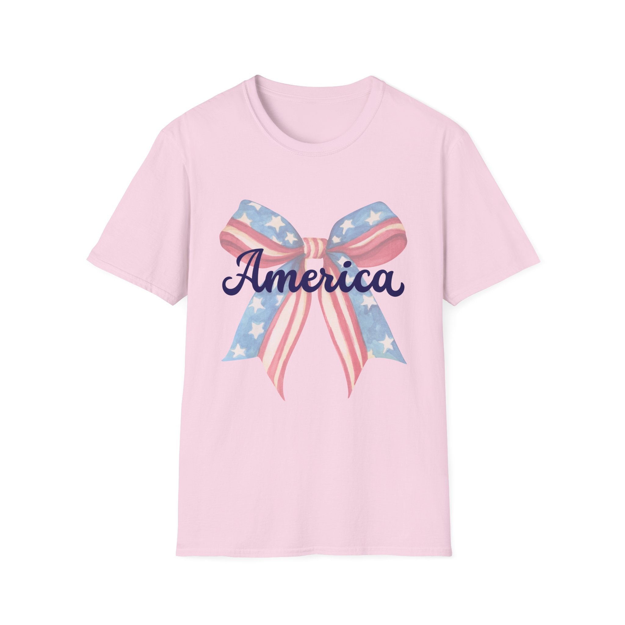 America Bow Patriotic T-Shirt, Coquette Fourth of July Graphic Tee, Vintage Americana Ribbon Shirt, Cute USA Holiday Apparel, Soft Girl Patriotic Outfit