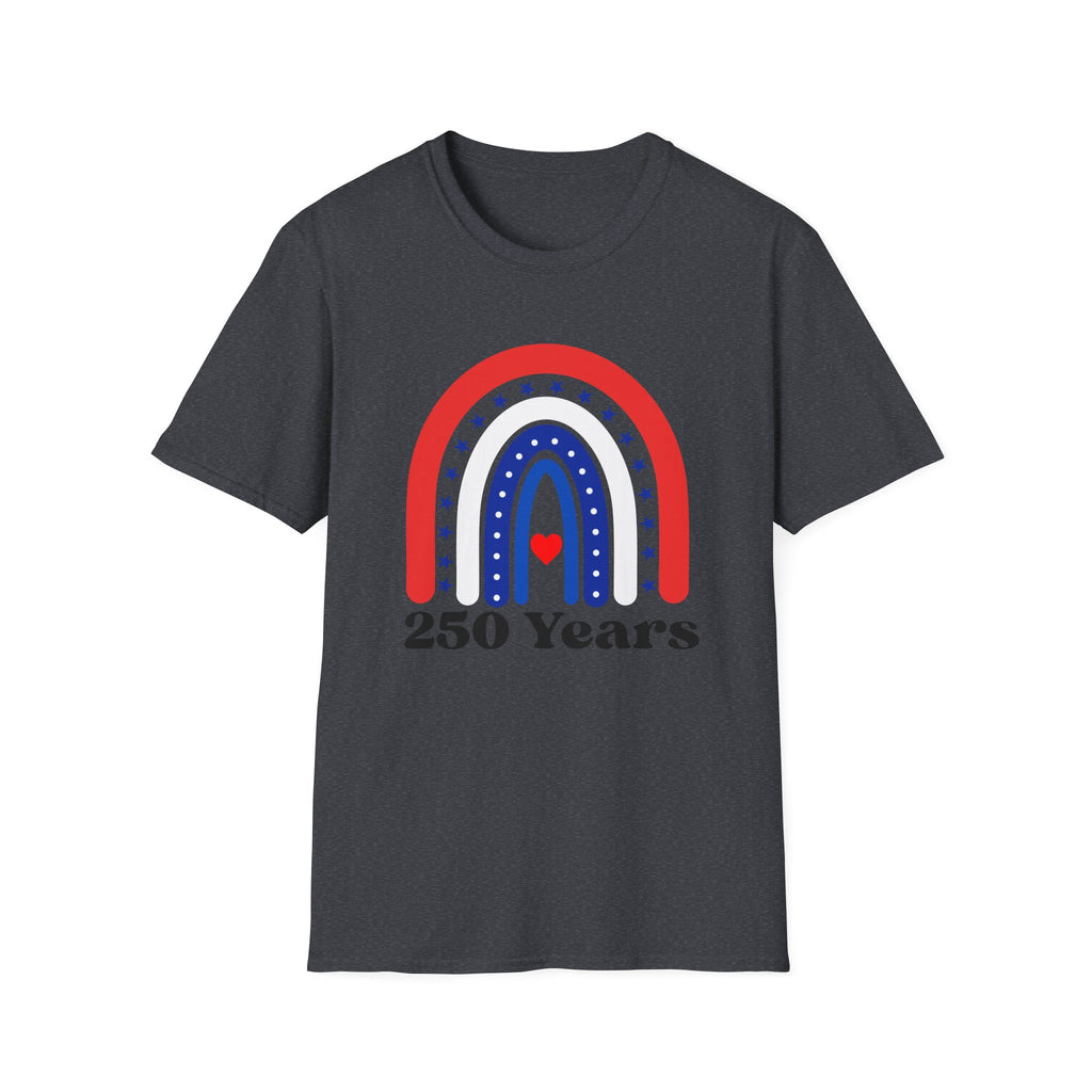 Patriotic Rainbow 250 Years T-Shirt, Boho 4th of July Rainbow Tee, America 250th Anniversary Shirt, Cute USA Rainbow Heart Gift, Independence Day
