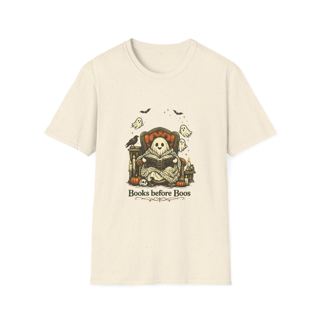 Books Before Boos T-Shirt — Cute Ghost Reading Halloween Tee