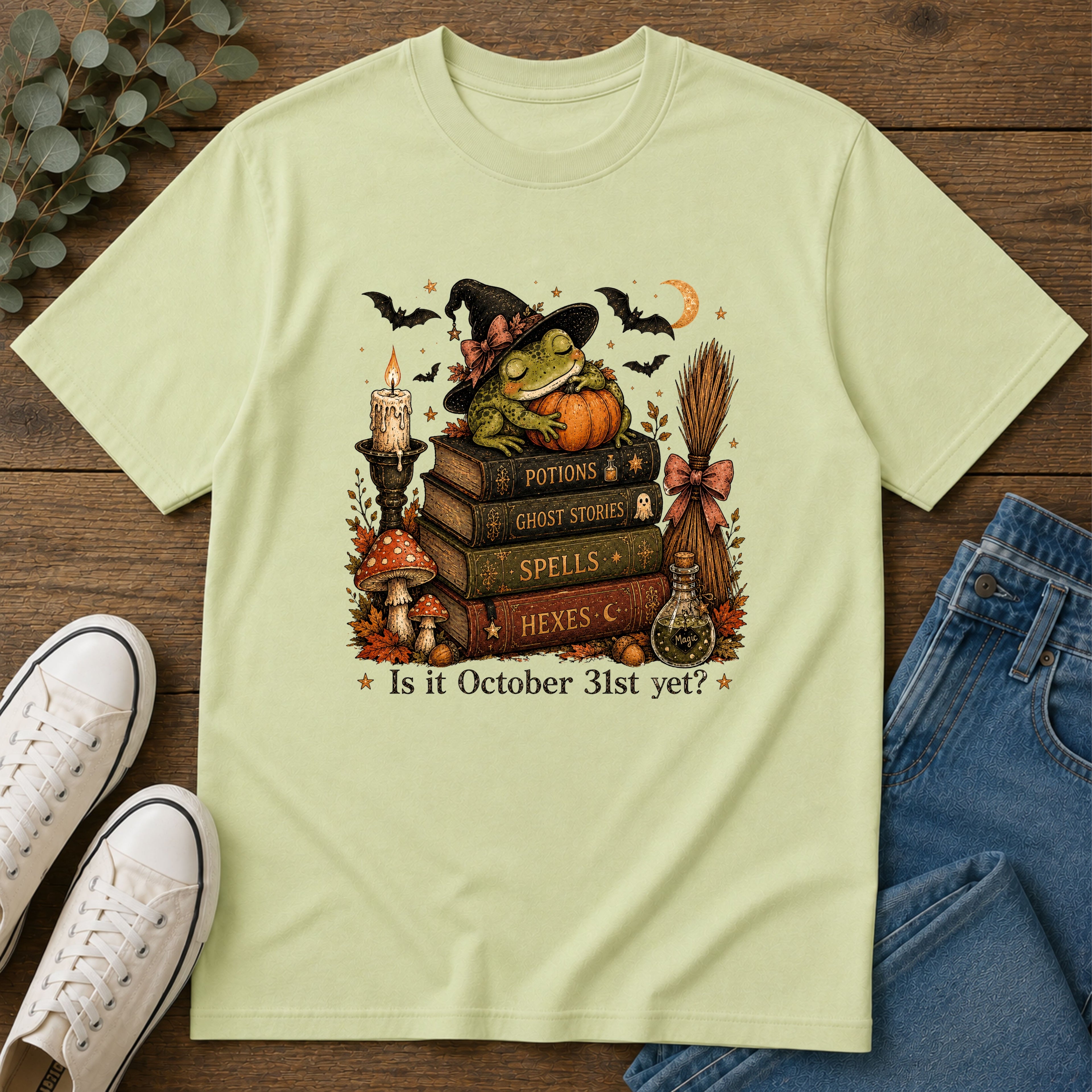 Witch Frog Halloween T‑Shirt — 'Potions & Ghost Stories' Cute Spooky Tee
