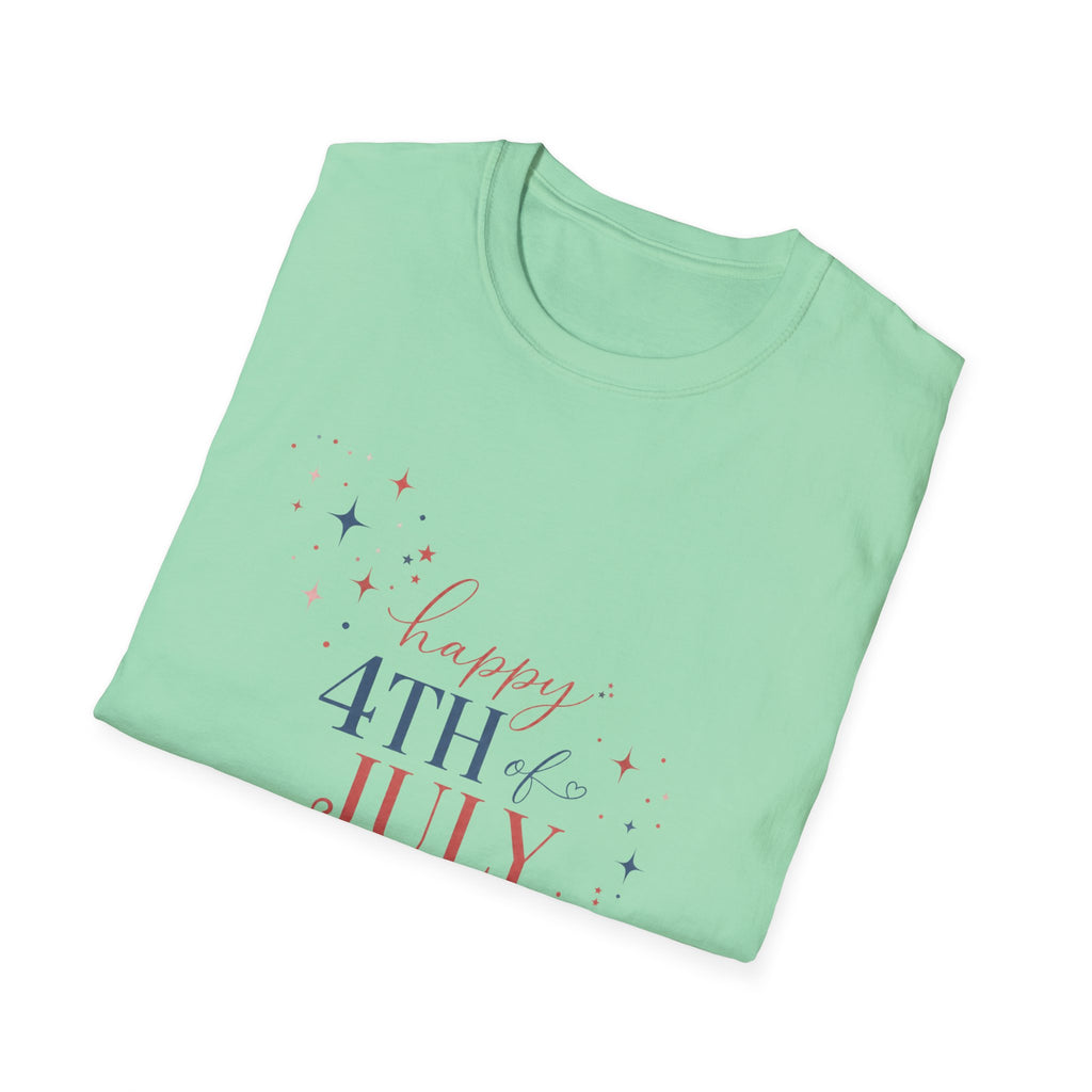 Happy 4th of July Sparkle Bow T-Shirt, Coquette Patriotic Sparkle Star Tee, Feminine Independence Day Shirt, Cute Mixed Typography 4th July