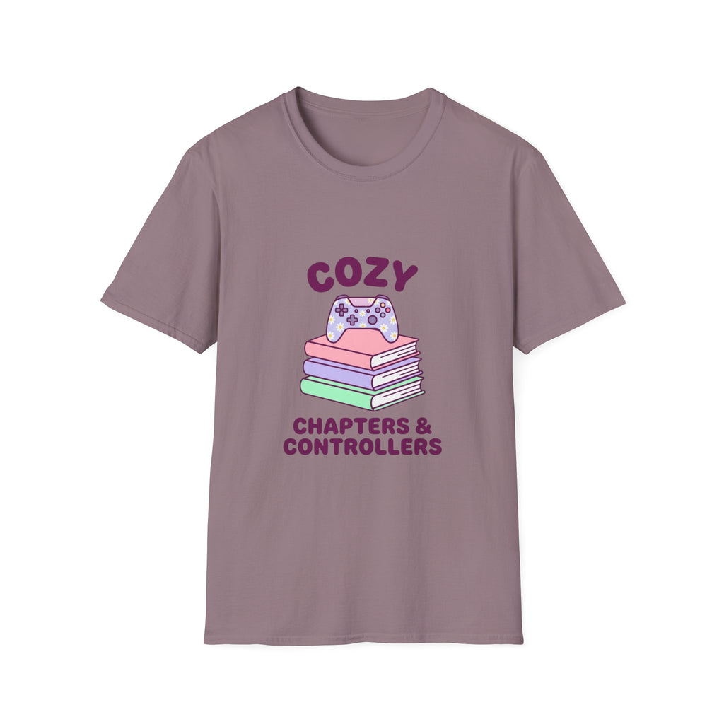Cozy Chapters & Controllers T-Shirt — Gamer & Booklover Graphic Tee