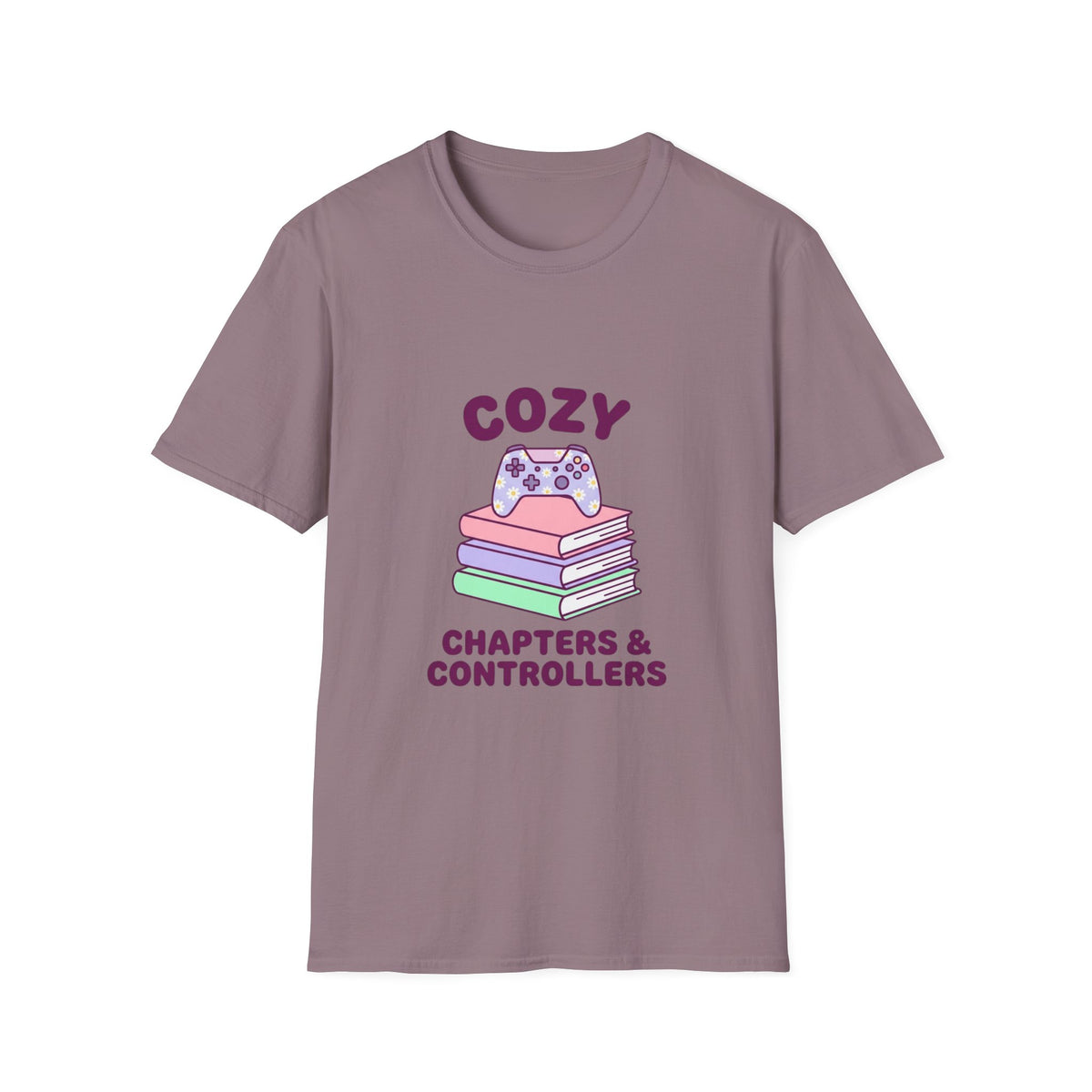 Cozy Chapters & Controllers T-Shirt — Gamer & Booklover Graphic Tee