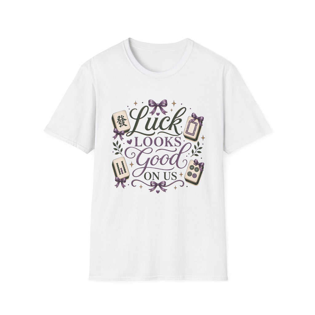 T-Shirt — "Luck Looks Good On Us" Graphic Tee (Mahjong & Charm Design)