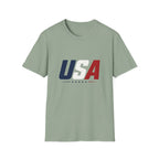 USA Bold Letter T-Shirt Sand, Patriotic American Stars Tee, 4th of July Neutral Color Shirt, USA Red White Blue Sand Tee, Independence Day Gift
