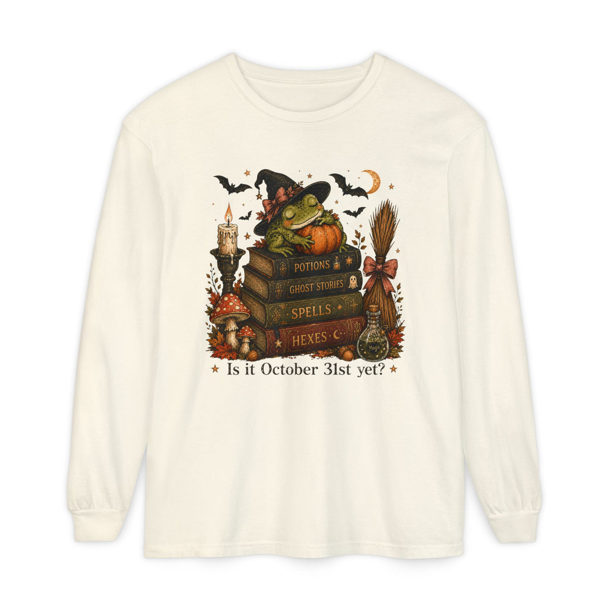 Witch Frog Potions & Ghost Stories Cute Spooky Halloween Long Sleeve T-Shirt