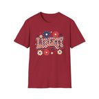 Liberty Retro USA Tee, Vintage Red White Blue Shirt, Patriotic Floral Graphic Top, Fourth of July Celebration Outfit Unisex Softstyle T-Shirt