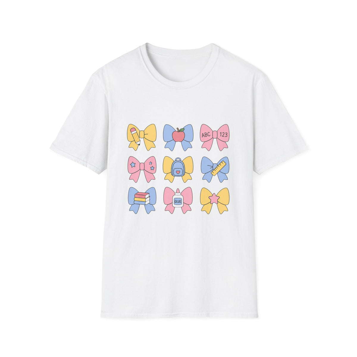 Cute Back-to-School Bow T-Shirt — Pastel School Supplies Graphic Tee