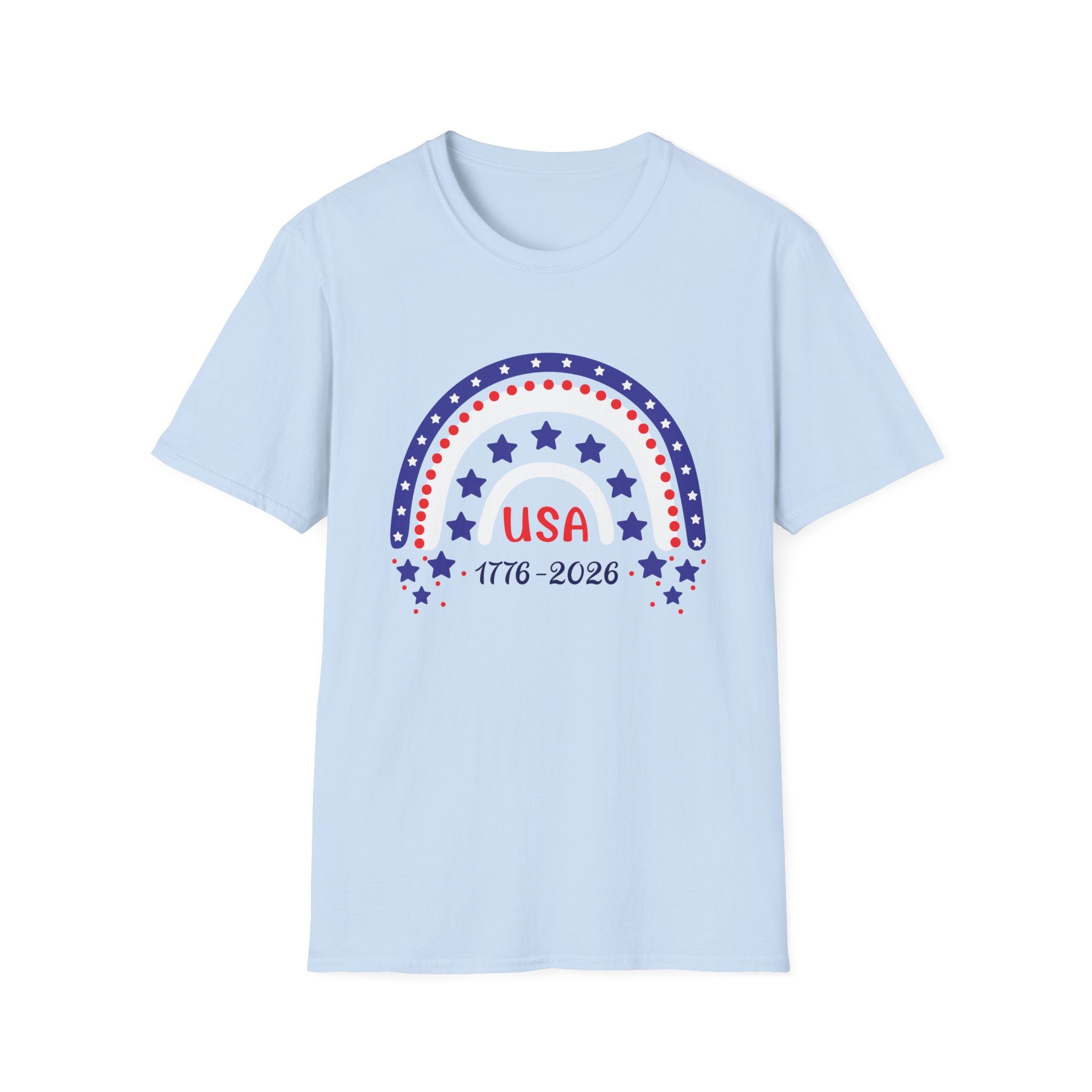 USA 1776–2026 Patriotic Rainbow Tee, American Anniversary Shirt, Red White Blue Graphic Top, USA Pride Outfit