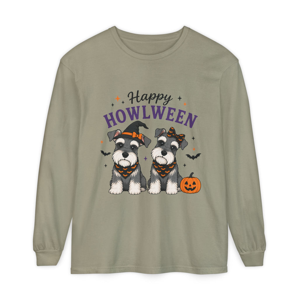 Happy Howlween Schnauzer Dogs in Costume Long Sleeve T-Shirt