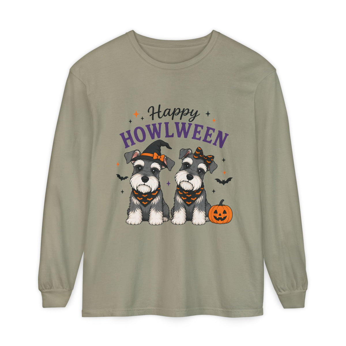 Happy Howlween Schnauzer Dogs in Costume Long Sleeve T-Shirt