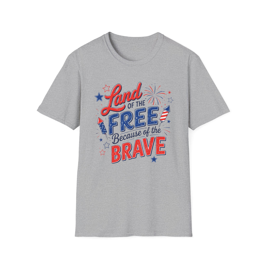 Land of the Free Tee, Because of the Brave Shirt, Patriotic USA Graphic Top, Red White Blue Freedom Outfit T-Shirt