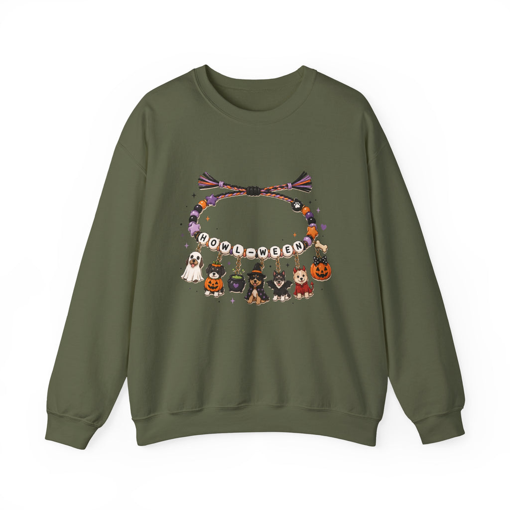 Halloween Charm Bracelet Cute Howl-ween Puppy Dog & Ghost Crewneck Sweatshirt