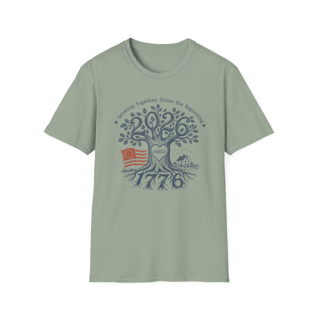 America 250th Anniversary Family Tree T-Shirt | Patriotic 1776 2026 Semiquincentennial Graphic Tee, USA Betsy Ross Flag Top