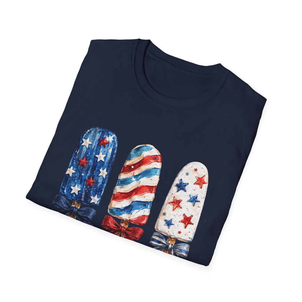 Patriotic Popsicle T-Shirt | Fourth Of July Watercolor Ice Pop Graphic Tee, Coquette Bow Summer Holiday Top