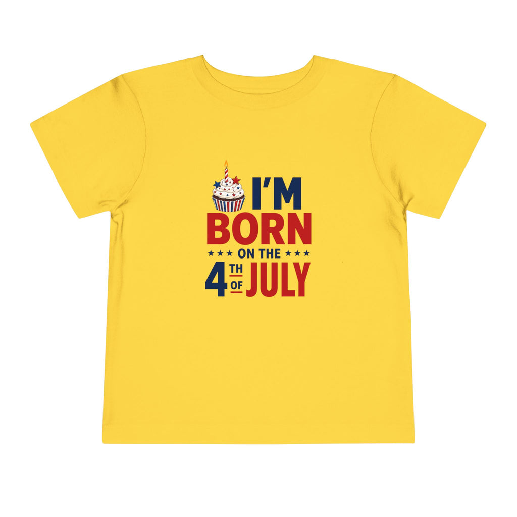 Born on the 4th of July Tee, Patriotic Birthday USA Shirt, Red White Blue Cupcake Graphic Top, Independence Day Celebration Outfit Toddler Short Sleeve Tee