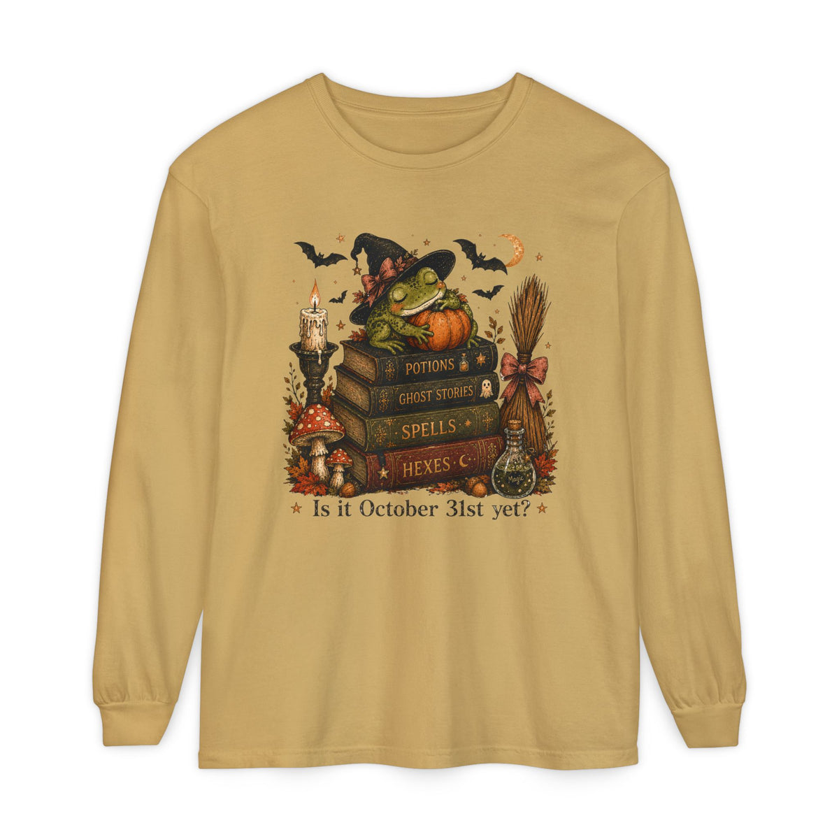 Witch Frog Potions & Ghost Stories Cute Spooky Halloween Long Sleeve T-Shirt
