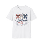 America 250 Years Of Freedom T-Shirt | Patriotic Coquette Ribbon Bow Graphic Tee, 1776 2026 Semiquincentennial Top