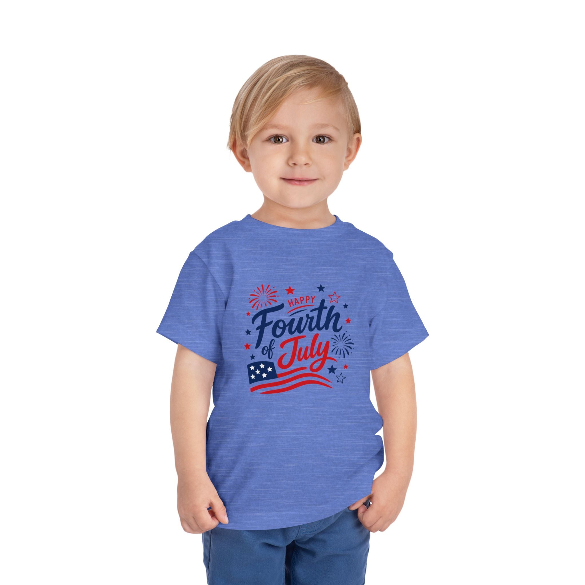 Happy Fourth of July Patriotic T-Shirt, Americana Fireworks Graphic Tee, Retro Independence Day Shirt, Summer Celebration Apparel, Red White Blue Outfit Toddler Short Sleeve Tee