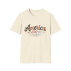 America 250 Years of Freedom Patchwork Shirt, Retro Patriotic Script Tee 1776 2026, 4th of July Vintage Americana T-Shirt, Gingham Stars Scrollwork Anniversary