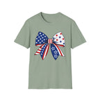 Oversized American Flag Bow T-Shirt, Cheer Bow Stars Stripes Patriotic Tee, Big Coquette 4th of July Bow Shirt, Bold Graphic USA Bow Gift Women Girls Independence Day