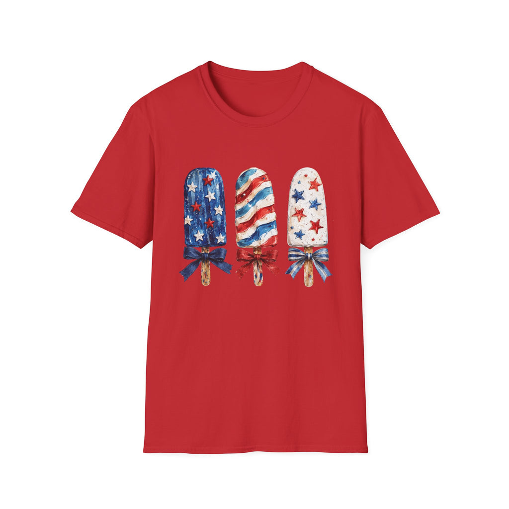 Patriotic Popsicle T-Shirt | Fourth Of July Watercolor Ice Pop Graphic Tee, Coquette Bow Summer Holiday Top