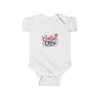 Cousin Crew Baby Onesie, Patriotic Red White Blue Infant Bodysuit, Cute USA Family Graphic Outfit, Fourth of July Celebration Wear Infant Fine Jersey Bodysuit