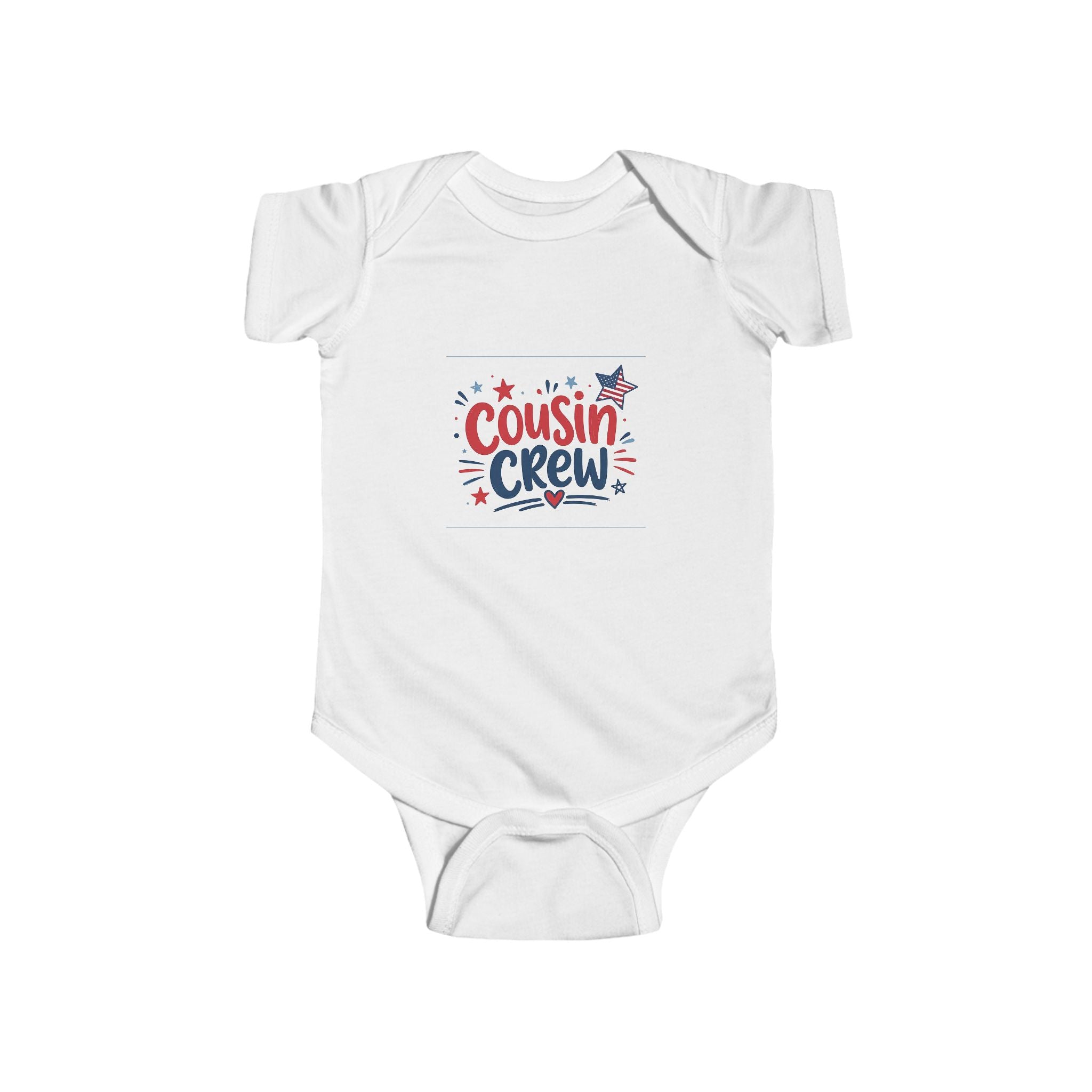 Cousin Crew Baby Onesie, Patriotic Red White Blue Infant Bodysuit, Cute USA Family Graphic Outfit, Fourth of July Celebration Wear Infant Fine Jersey Bodysuit