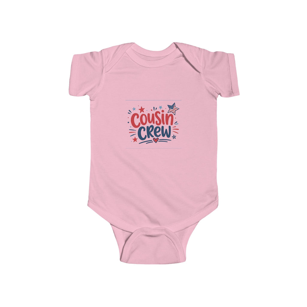 Cousin Crew Baby Onesie, Patriotic Red White Blue Infant Bodysuit, Cute USA Family Graphic Outfit, Fourth of July Celebration Wear Infant Fine Jersey Bodysuit