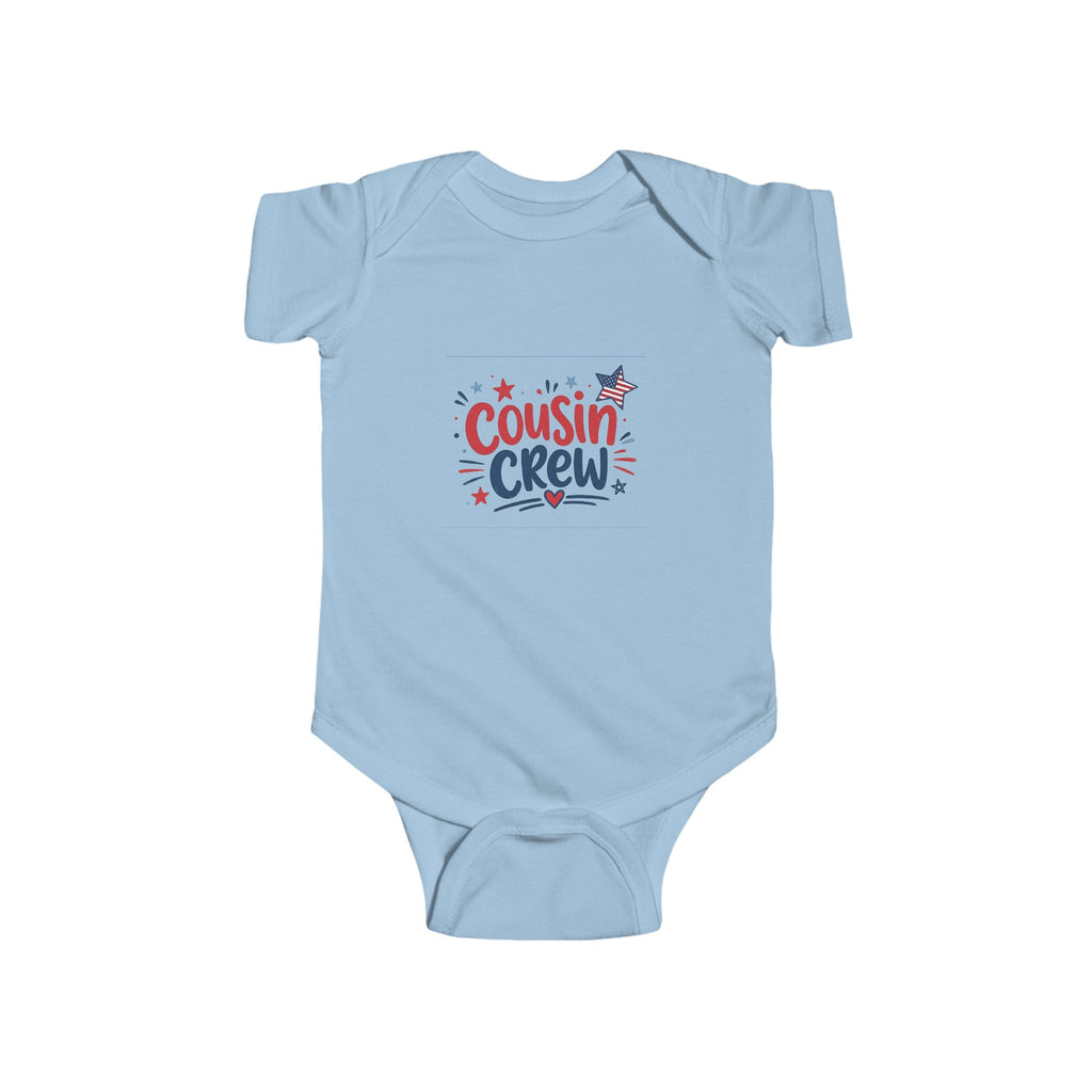 Cousin Crew Baby Onesie, Patriotic Red White Blue Infant Bodysuit, Cute USA Family Graphic Outfit, Fourth of July Celebration Wear Infant Fine Jersey Bodysuit