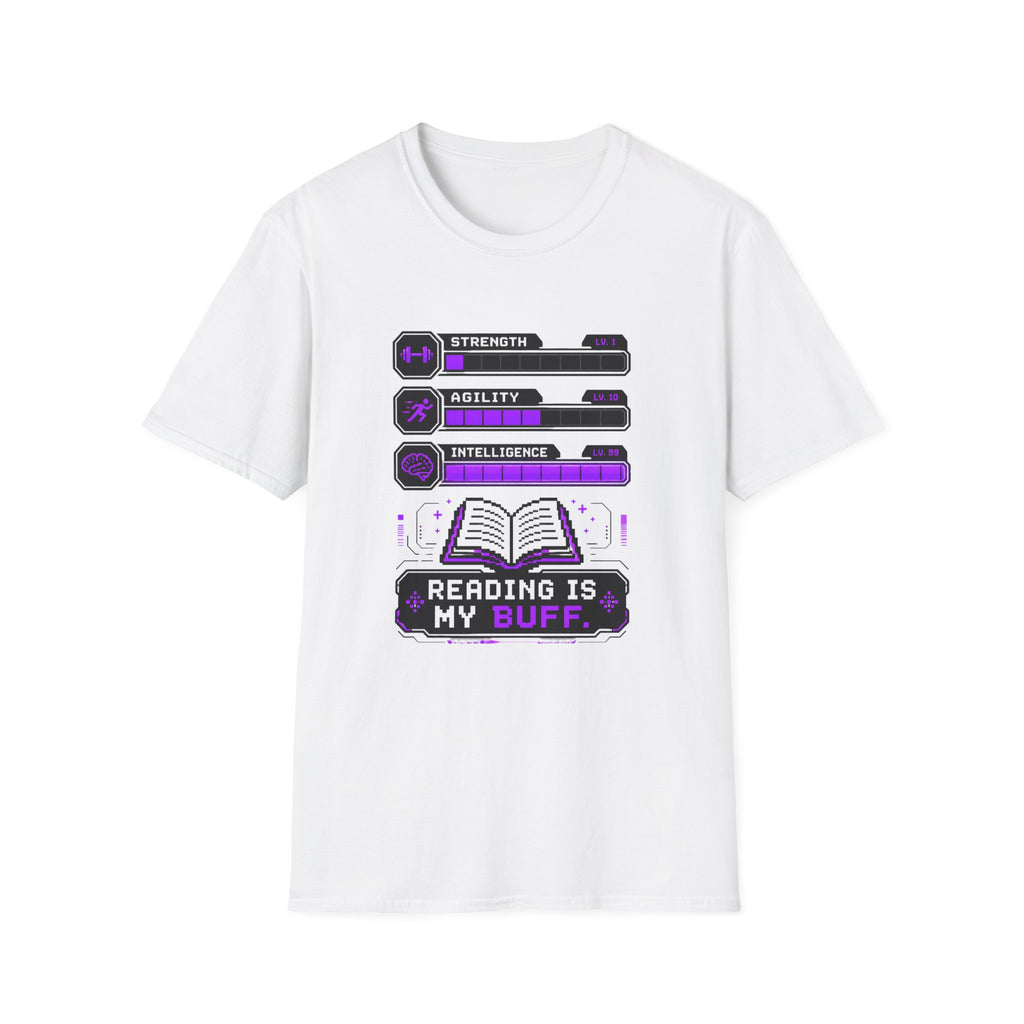 Reading Is My Buff T-Shirt — Gamer RPG Stat Bars Book Lover Tee