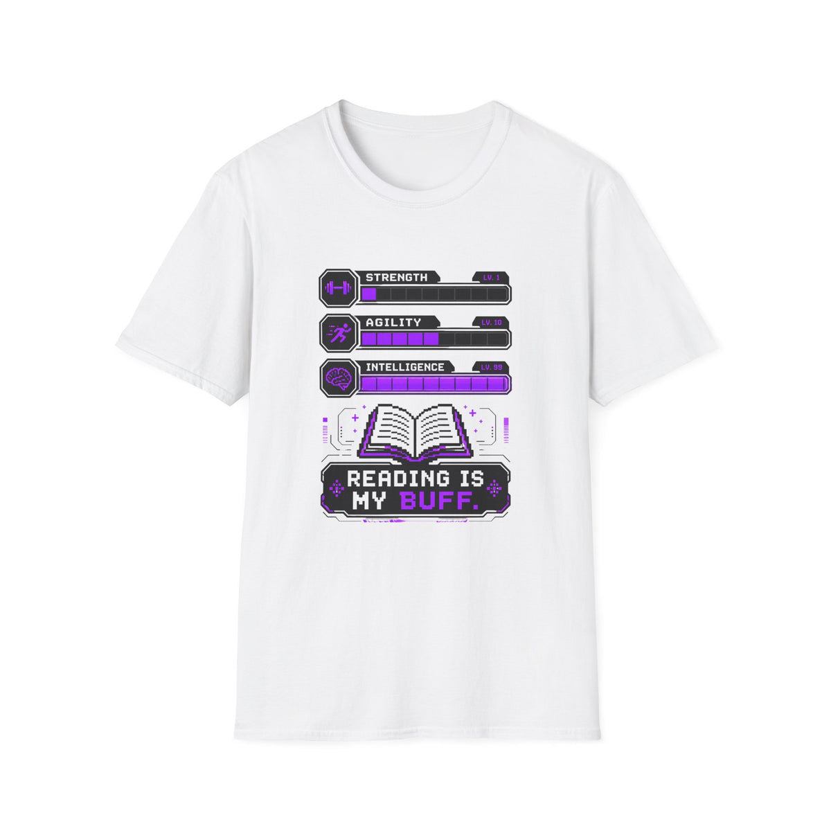 Reading Is My Buff T-Shirt — Gamer RPG Stat Bars Book Lover Tee