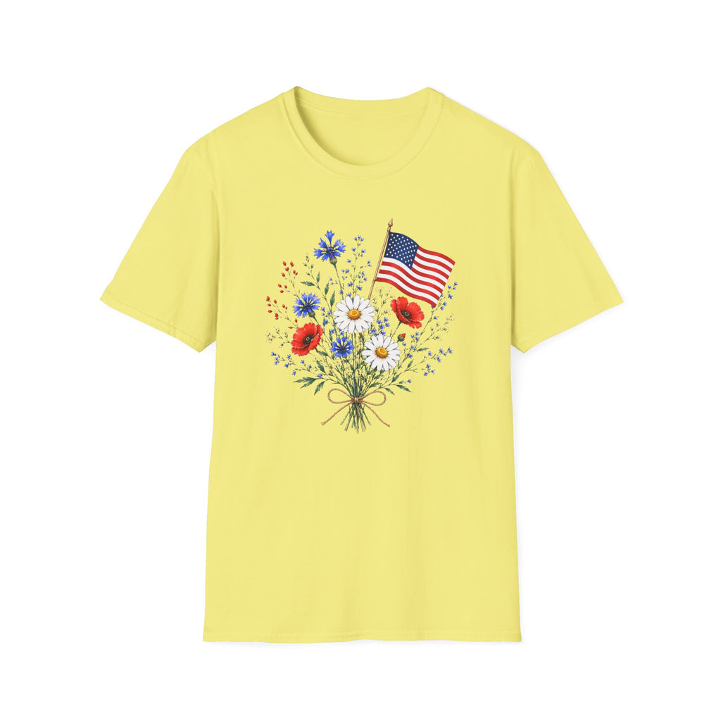 Patriotic Floral Bouquet Graphic Tee - 4th of July Wildflower T-Shirt