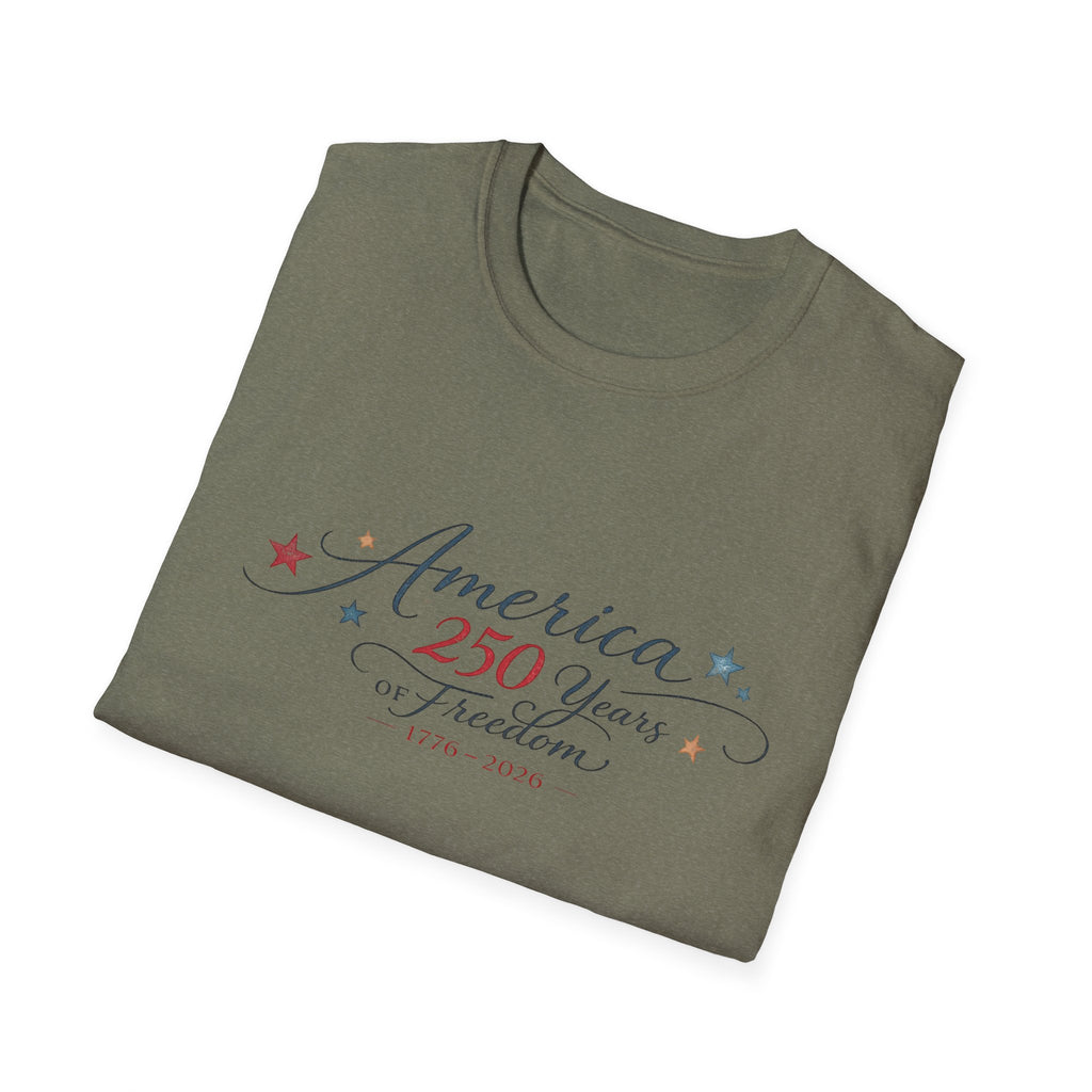 America 250 Years of Freedom Calligraphy Shirt, Elegant Script Patriotic Tee 1776 2026, Sophisticated Anniversary 4th of July T-Shirt, Patriotic