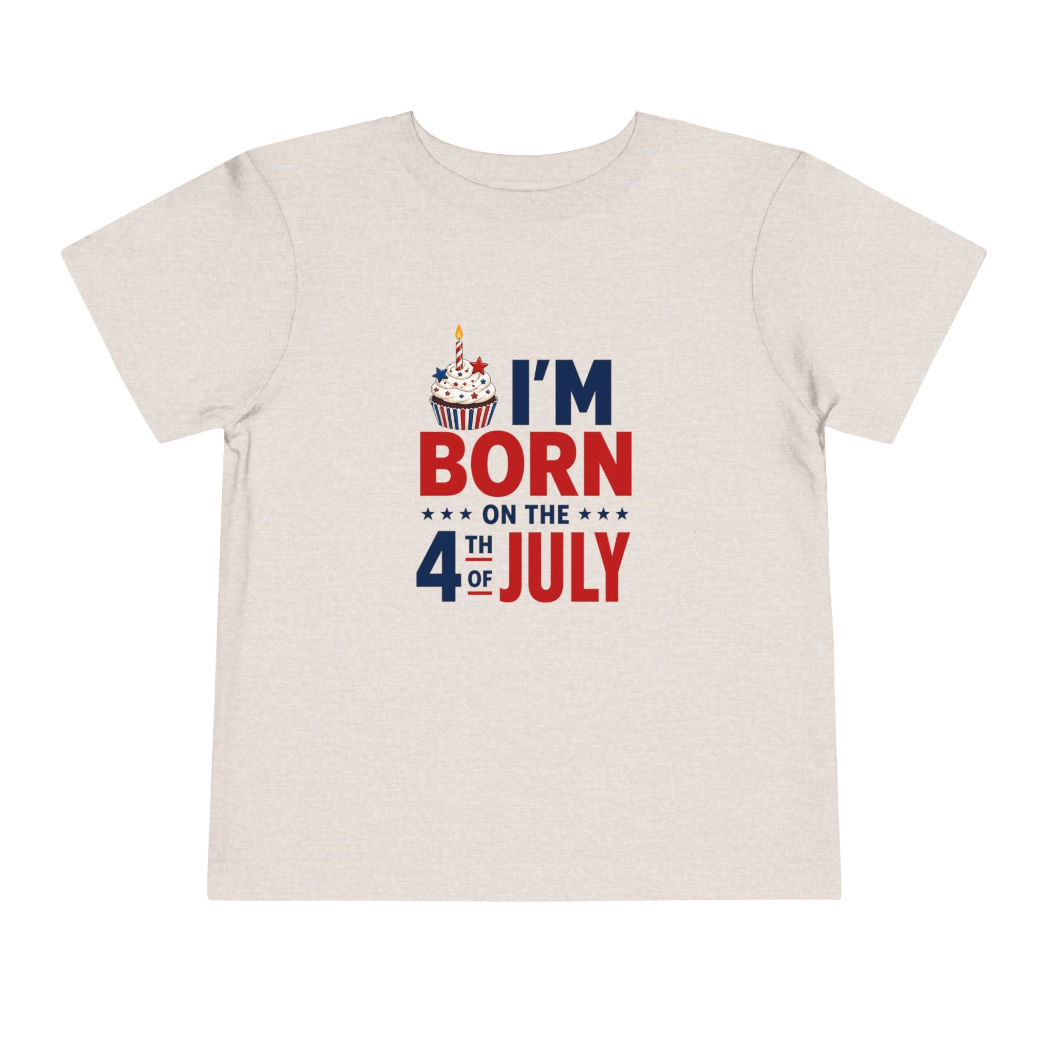 Born on the 4th of July Tee, Patriotic Birthday USA Shirt, Red White Blue Cupcake Graphic Top, Independence Day Celebration Outfit Toddler Short Sleeve Tee