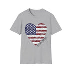 Retro American Flag Heart T-Shirt, Patriotic USA Graphic Tee, Vintage Fourth of July Shirt, Distressed Americana Apparel, Independence Day Fashion