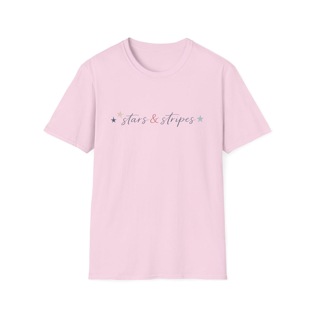 Stars and Stripes Script T-Shirt, 4th of July, Minimalist Patriotic Tee, Subtle Patriotic Gift, Dainty Script America Independence Day