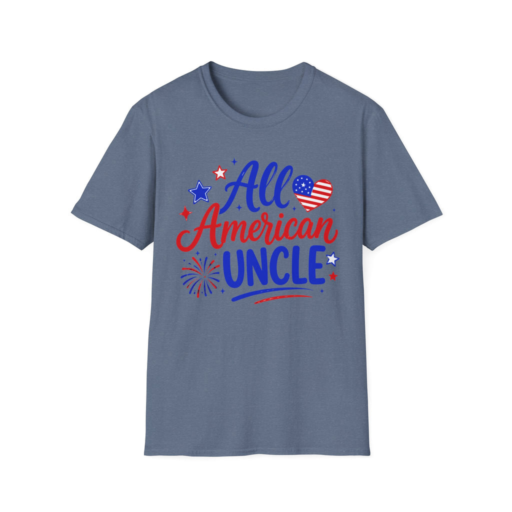All American Uncle Tee, Patriotic USA Shirt, Red White Blue Fireworks Graphic Top, Fourth of July Celebration Outfit T-Shirt