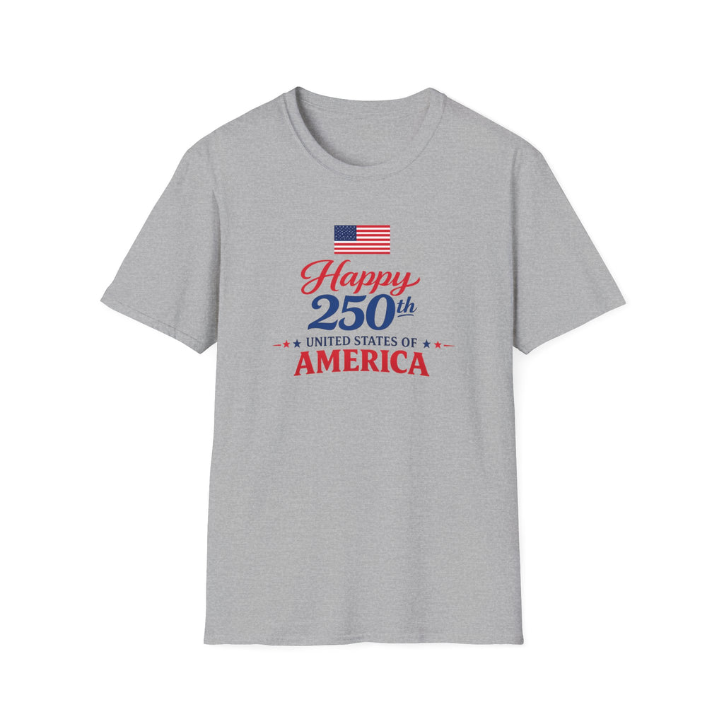 Happy 250th USA Tee, United States Anniversary Shirt, Red White Blue Patriotic Graphic Top, American Pride Celebration Outfit T-Shirt