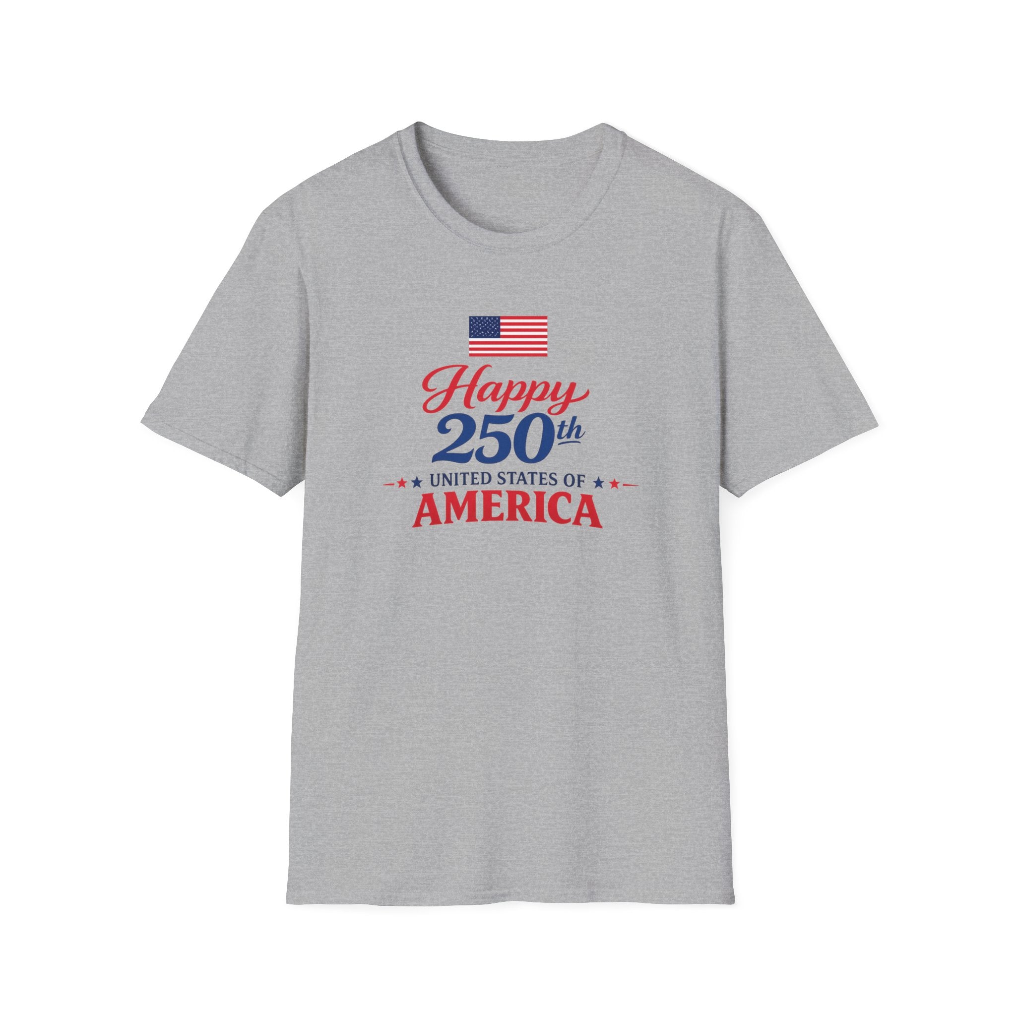Happy 250th USA Tee, United States Anniversary Shirt, Red White Blue Patriotic Graphic Top, American Pride Celebration Outfit T-Shirt