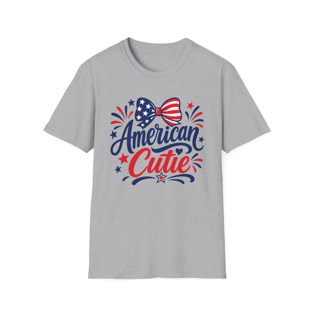 American Cutie Patriotic Bow Tee, Red White Blue Fireworks Shirt, Cute USA Fourth of July Outfit, Festive American Graphic Top T-Shirt