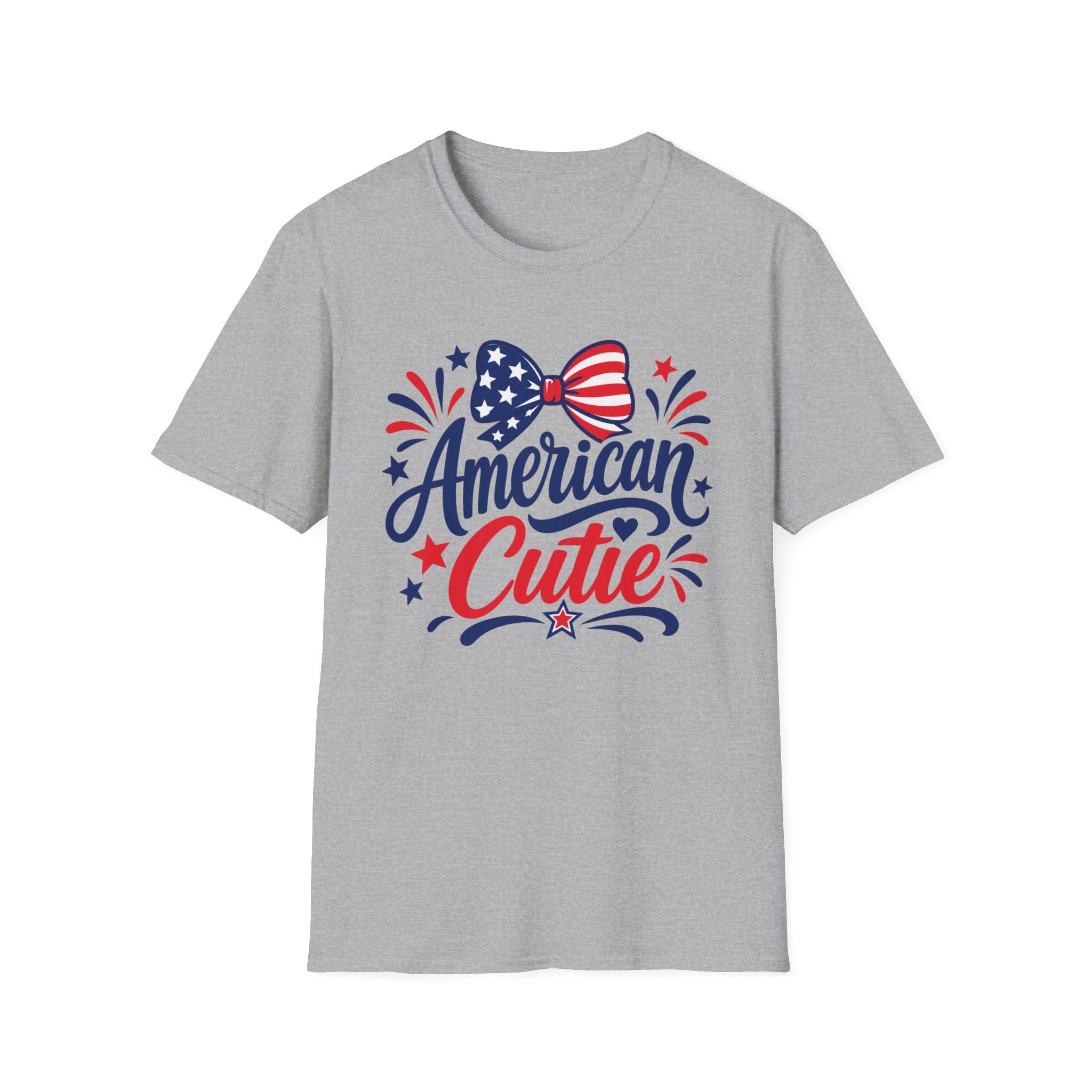American Cutie Patriotic Bow Tee, Red White Blue Fireworks Shirt, Cute USA Fourth of July Outfit, Festive American Graphic Top T-Shirt