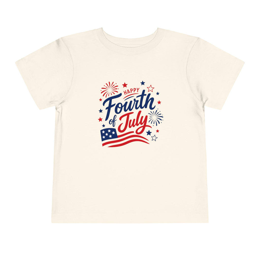 Happy Fourth of July Patriotic T-Shirt, Americana Fireworks Graphic Tee, Retro Independence Day Shirt, Summer Celebration Apparel, Red White Blue Outfit Toddler Short Sleeve Tee