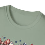 America 250 Years of Freedom Bow Shirt, Coquette Patriotic Trio Bow Tee 1776 2026, 4th of July Women's Vintage Bow T-Shirt, Gingham Stars Floral Patriotic Anniversary Gift