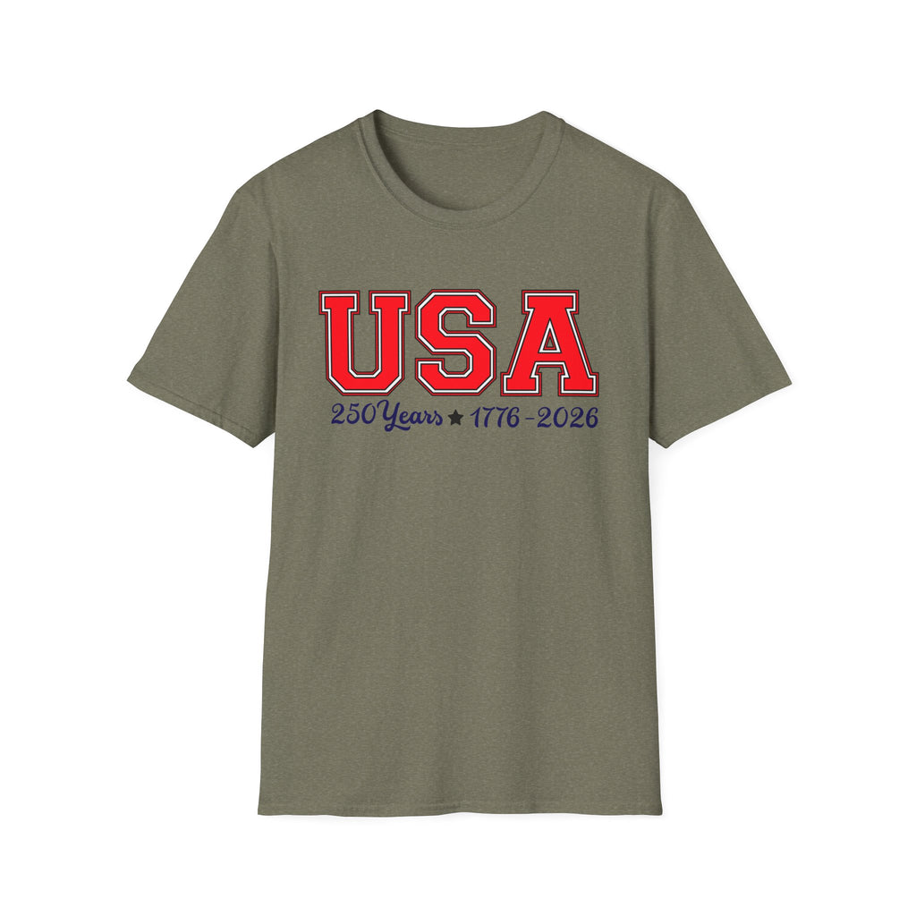 USA 250 Years Shirt 1776 2026, America 250th Anniversary T-Shirt, Varsity Style Patriotic Tee, Fourth of July Gift, Classic USA Bold Letter Shirt