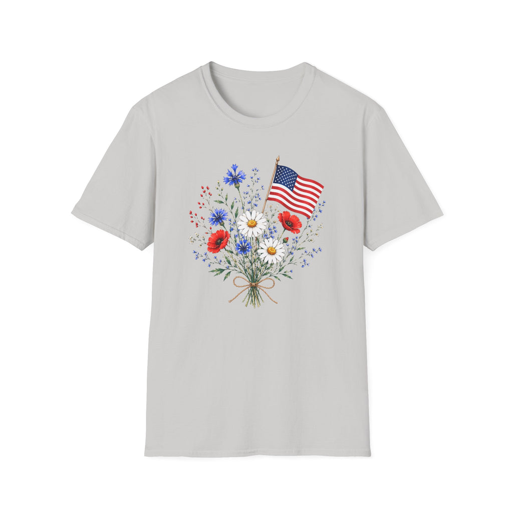 Patriotic Floral Bouquet Graphic Tee - 4th of July Wildflower T-Shirt
